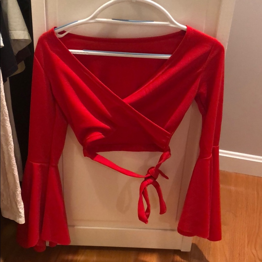 Bell sleeve red strap top